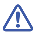A blue line-art icon of a triangle with rounded corners containing a large exclamation mark, representing an alert or notification.