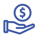 Blue line-art icon of a hand holding a coin with a dollar sign, representing the analysis of the cost to serve individual utility customers.