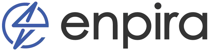 Enpira brand logo featuring a stylized blue circular emblem with a lightning bolt geometric shape inside, followed by the word 'enpira' in a clean, lowercase sans-serif gray typeface.